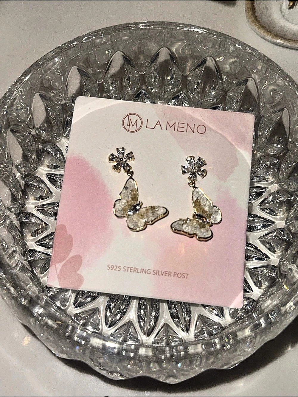 LAMENO Crystal Butterfly Drop Earrings